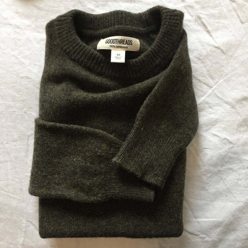 Goodthreads 100% Lambswool Olive Crewneck Sweater